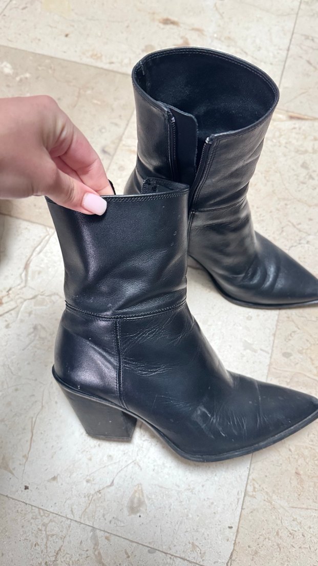 Siyah Deri  Topuklu Kadın Bot - Görsel 3