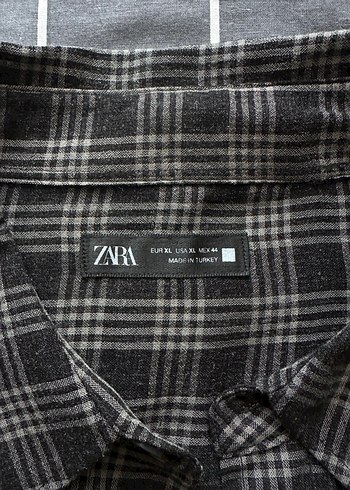 xl Beden siyah Renk Zara Erkek Gri Kareli Uzun Kollu Keten Gömlek