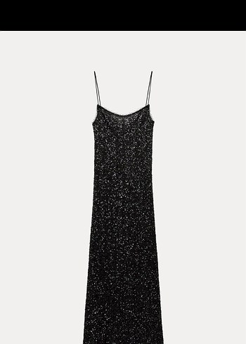 Zara Kahverengi Pullu Payetli Uzun İp Askılı Elbise