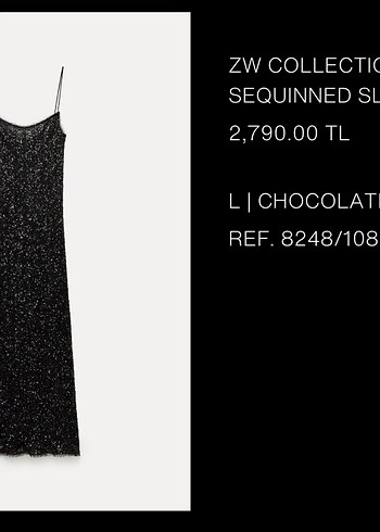 Zara Zara Kahverengi Pullu Payetli Uzun İp Askılı Elbise