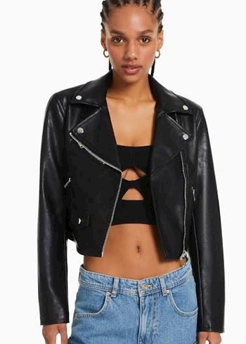 m Beden siyah Renk Bershka Kadın Siyah Deri Biker Ceket