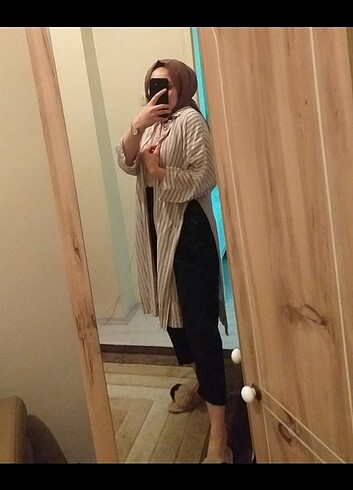 Çizgili yırtmaçlı kimono