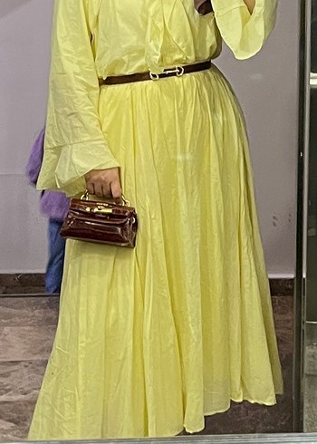 H&M Sarı Bohem Uzun Keten Elbise