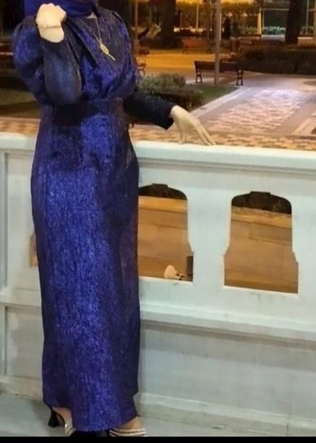 Kadın Uzun Kol Mavi Bohem Elbise