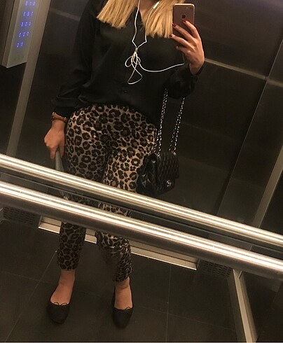 H&M leopar cigarette pantolon