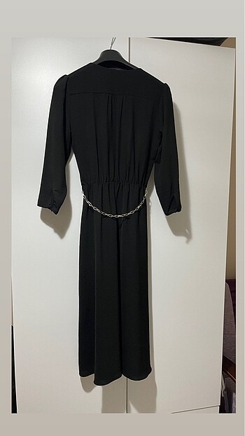 Kruvaze yaka kemerli elbise - Görsel 2