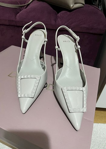 Mango Gri Rugan Topuklu Ayakkabı - Görsel 4