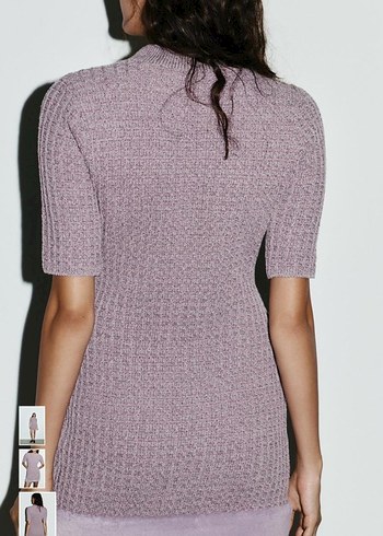 Mor Kısa Kollu Mini Triko kürk detaylı Elbise - Görsel 5