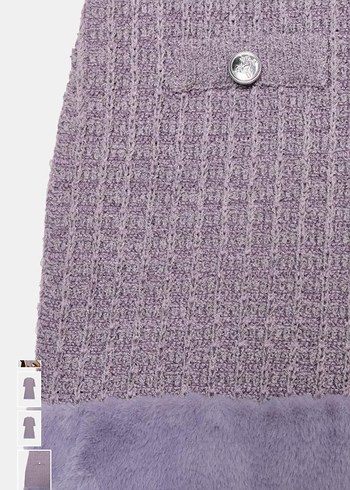 Mor Kısa Kollu Mini Triko kürk detaylı Elbise - Görsel 4