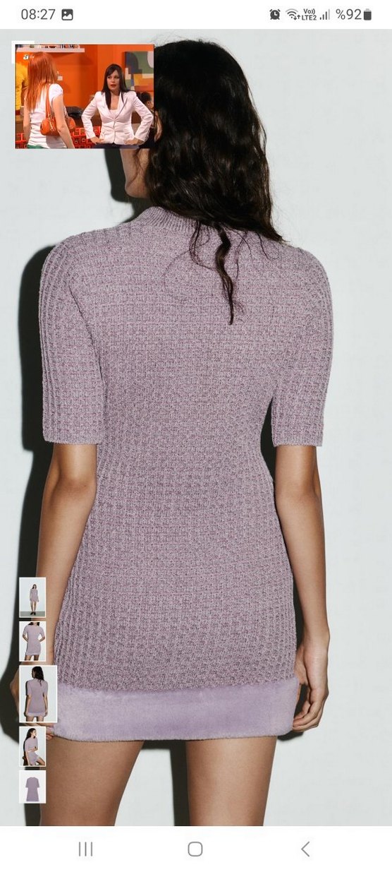 Mor Kısa Kollu Mini Triko kürk detaylı Elbise - Görsel 5