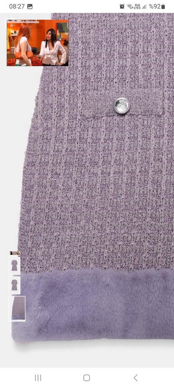 Mor Kısa Kollu Mini Triko kürk detaylı Elbise - Görsel 4