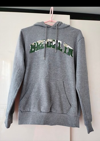 Gri Kapüşonlu Brooklyn Baskılı Sweatshirt - Görsel 2