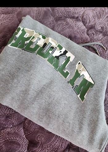 Gri Kapüşonlu Brooklyn Baskılı Sweatshirt - Görsel 4