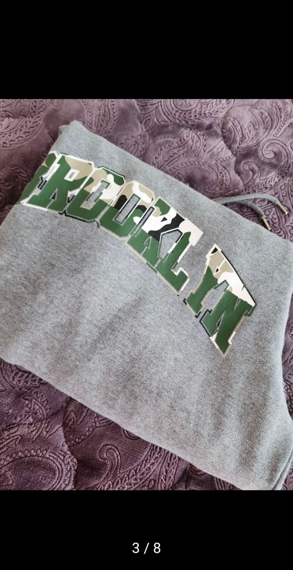 Gri Kapüşonlu Brooklyn Baskılı Sweatshirt - Görsel 4