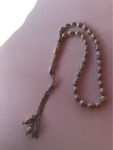 Sedef Gümüş İşlemeli Bilek boy Antika tesbih - Görsel 2