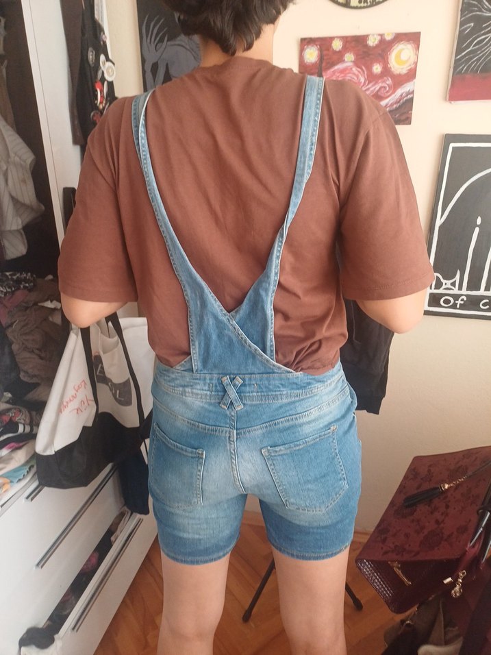 Kadın Mavi Denim Kısa Tulum - Görsel 2