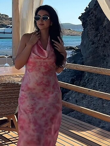 m Beden Zara saten pembe elbise