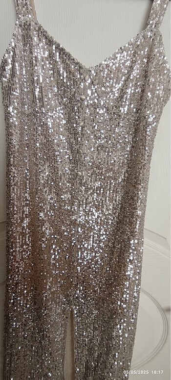 m Beden Zara pink silver pullu elbise