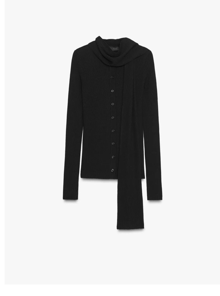 Kadın Siyah V Yakalı atkılı Hırka - Görsel 4