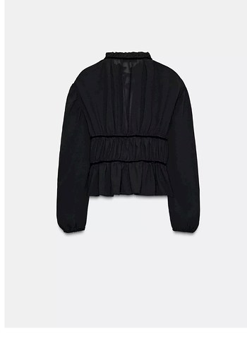 Kemer Detaylı Siyah Mini Ceket - Görsel 2