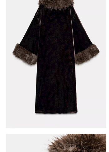 Kahverengi Uzun Kadın Suni Kürk Kaban - Görsel 5