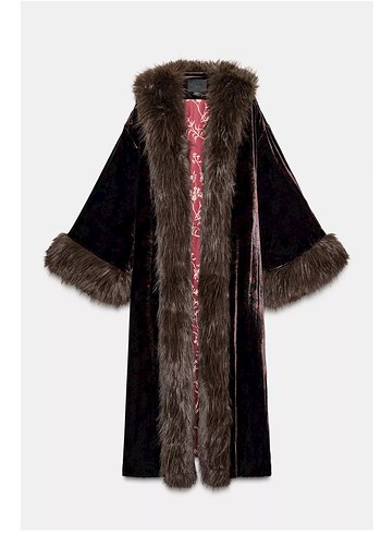 Kahverengi Uzun Kadın Suni Kürk Kaban - Görsel 4