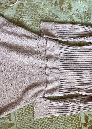 Mor V Yakalı Bohem Kısa Triko elbise - Görsel 3