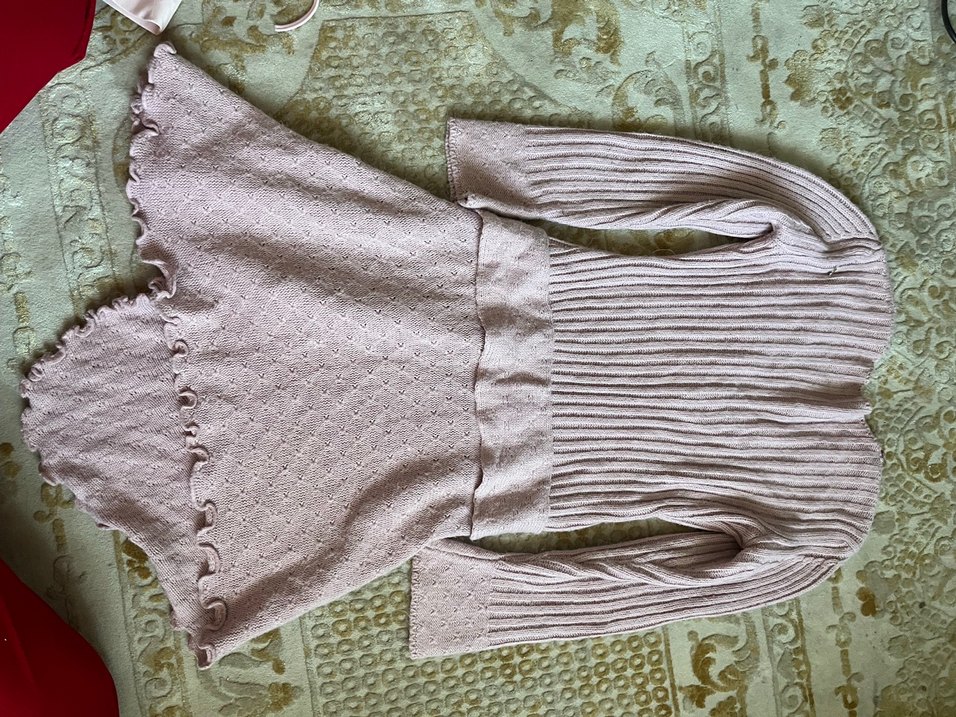 Mor V Yakalı Bohem Kısa Triko elbise - Görsel 3