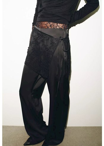 Kadın Siyah Kuşaklı Salaş Kumaş Pantolon - Görsel 3