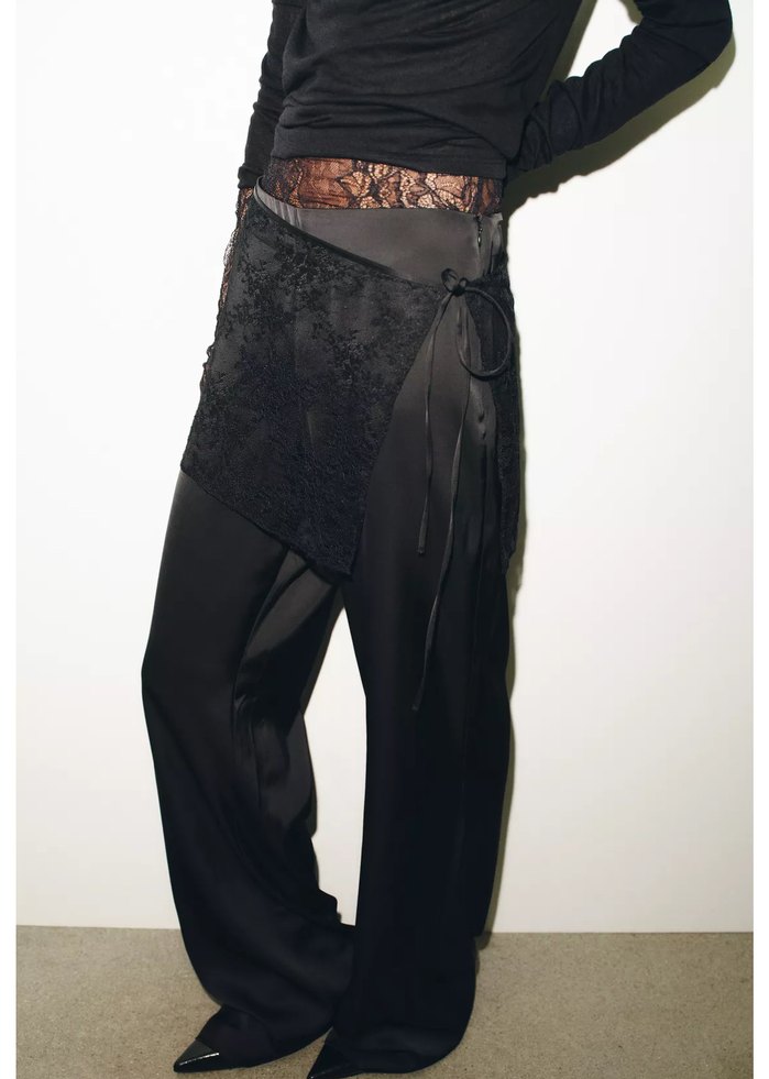 Kadın Siyah Kuşaklı Salaş Kumaş Pantolon - Görsel 3