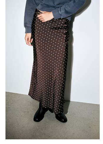 Kadın Kahverengi Puantiyeli Midi Etek - Görsel 2