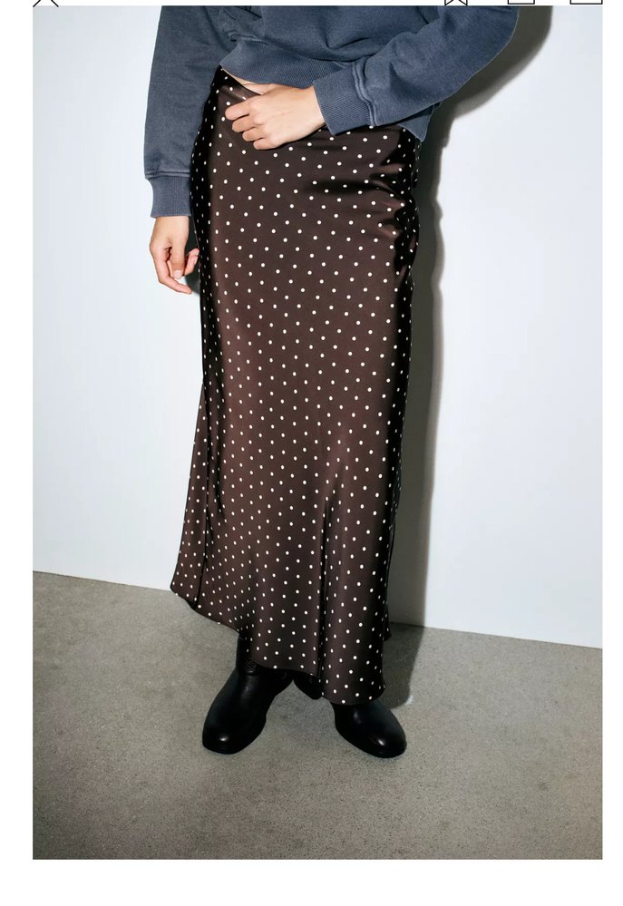 Kadın Kahverengi Puantiyeli Midi Etek - Görsel 2