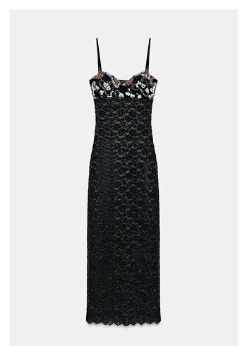 Dantel Detaylı Siyah Uzun Elbise - Görsel 4