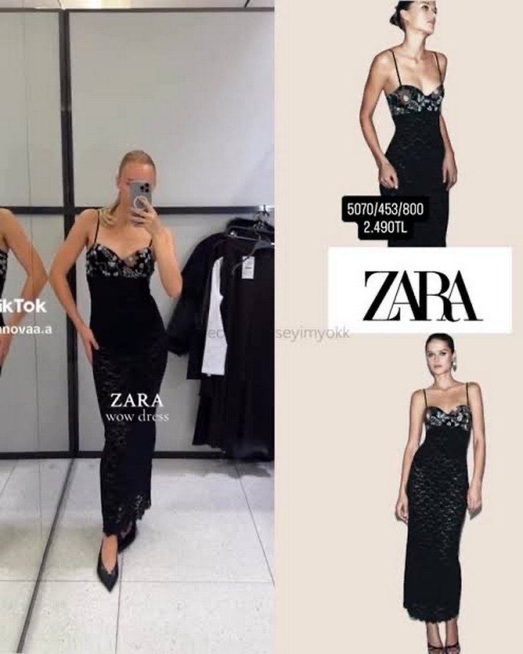 Dantel Detaylı Siyah Uzun Elbise - Görsel 3