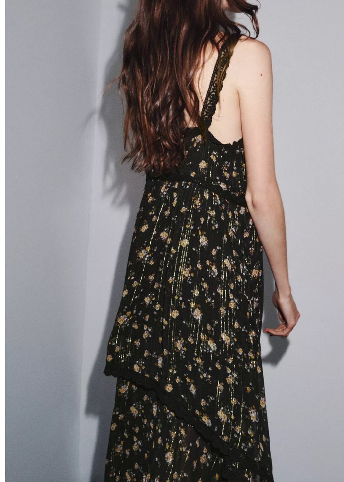 Siyah Dantel Detaylı Uzun Bohem Elbise - Görsel 2