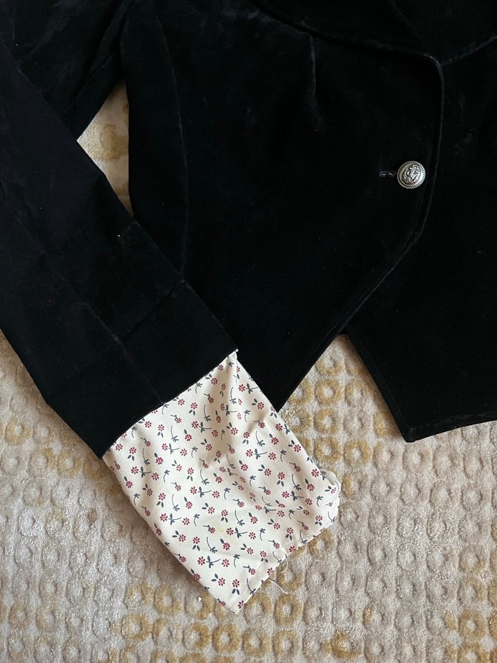 Düğmeli Siyah Süet Kadın Blazer Ceket - Görsel 2