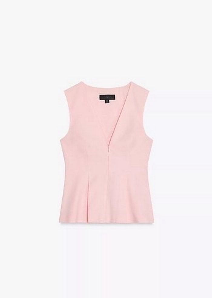 Pembe V Yakalı Kolsuz Kadın Bluz - Görsel 2