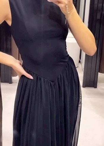 Zara Siyah Drapeli Uzun Elbise - Görsel 2