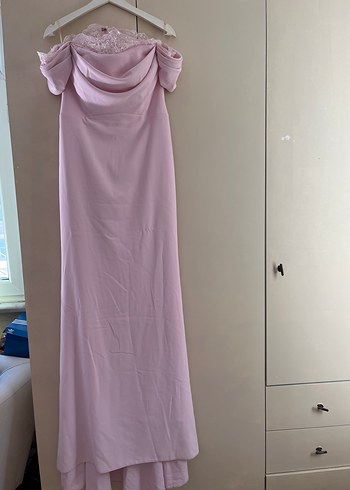 38 Beden Alfabeta marka Pudra Drapeli Straplez Uzun Abiye Elbise