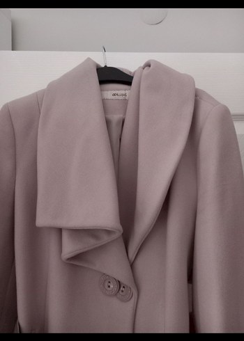 Düğmeli ve Kemerli Pudra Kaban - Görsel 6