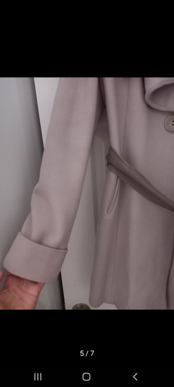 Düğmeli ve Kemerli Pudra Kaban - Görsel 4