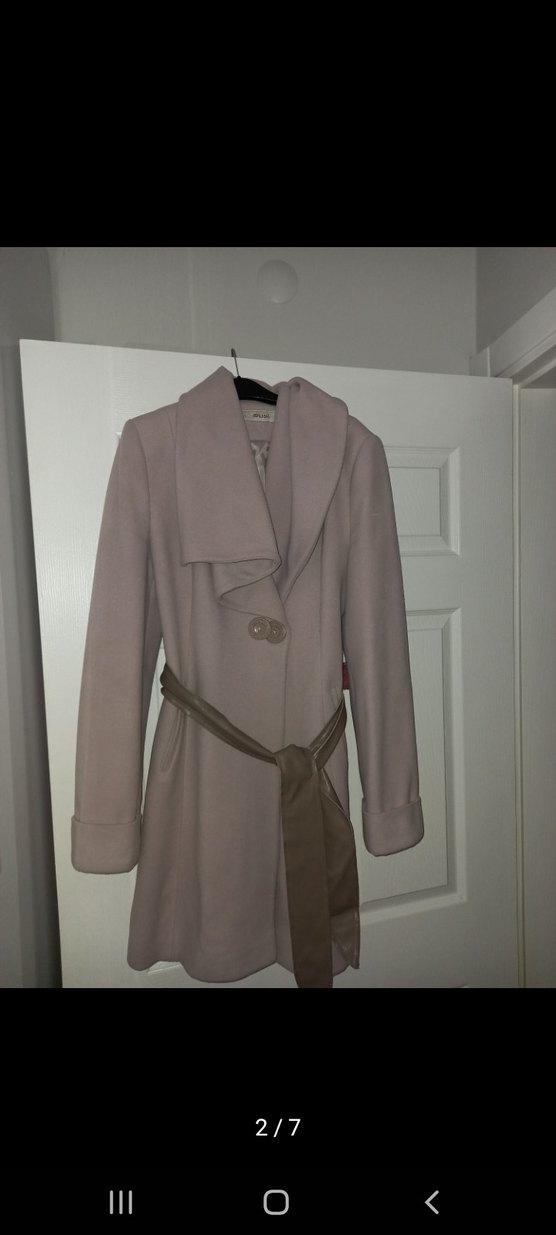 Düğmeli ve Kemerli Pudra Kaban - Görsel 2