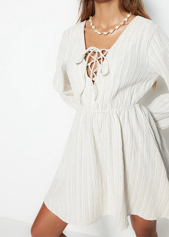 Keten karışım elbise - Görsel 2