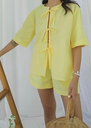 Sarı Mini Kadın Şort Takım - Görsel 2