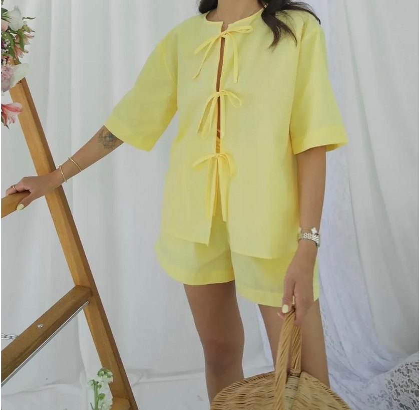 Sarı Mini Kadın Şort Takım - Görsel 2