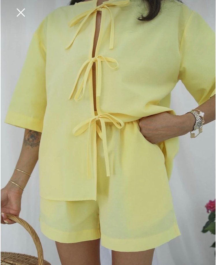Sarı Mini Kadın Şort Takım - Görsel 3