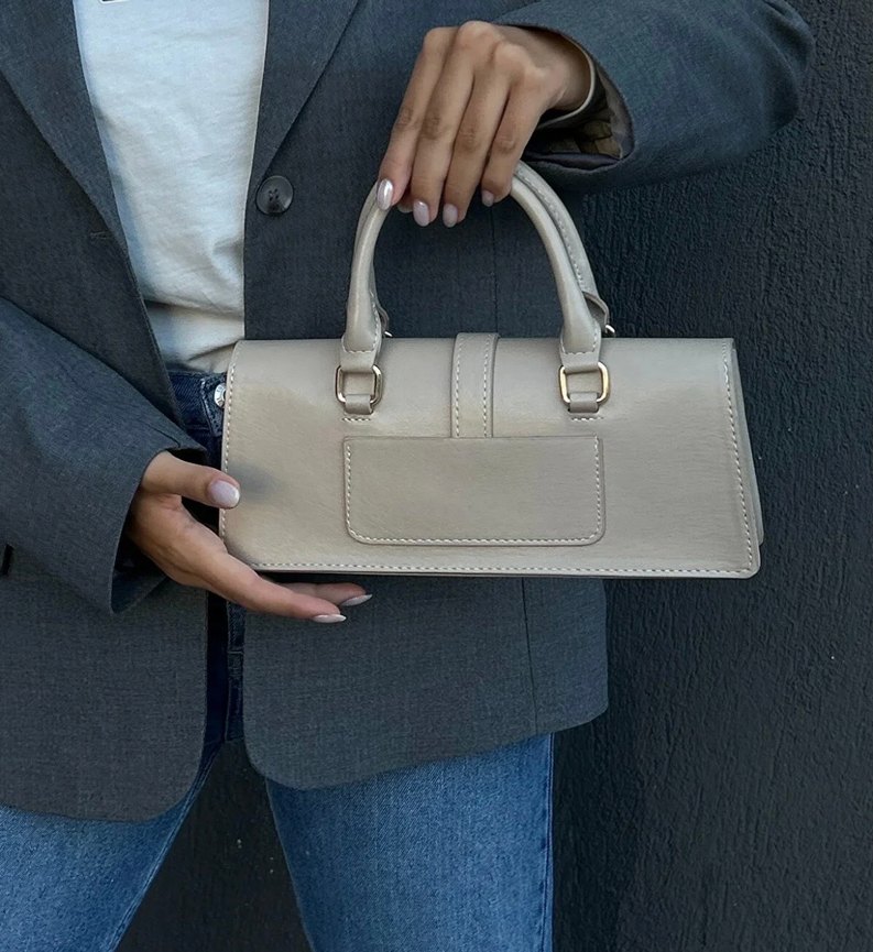 Bej Deri Kemer Detaylı Kadın Çanta - Görsel 4