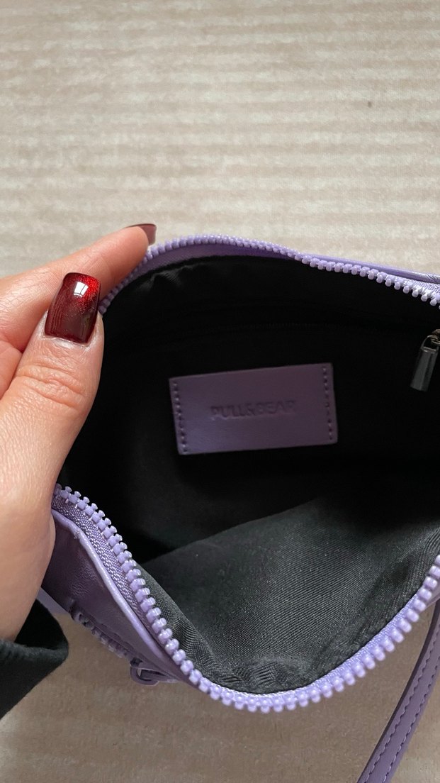 Fermuarlı Mor Deri Kadın Çantası - Görsel 2