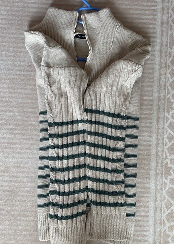 Gri Çizgili Yüksek Yakalı Örgü Kadın Kazak - Görsel 3