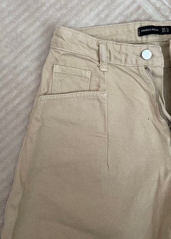 Bej Pamuklu Mini Rahat Kesim Şort - Görsel 3